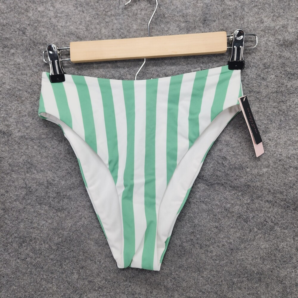 Victoria Secret Bikini Bottom Womens XS Green Striped Swimwear